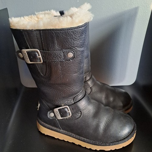 Ugg girls black leather - , boots